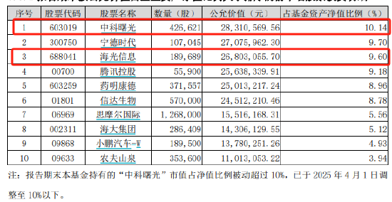 嘉实积极配置一年持有2025一季报显示十大重仓股